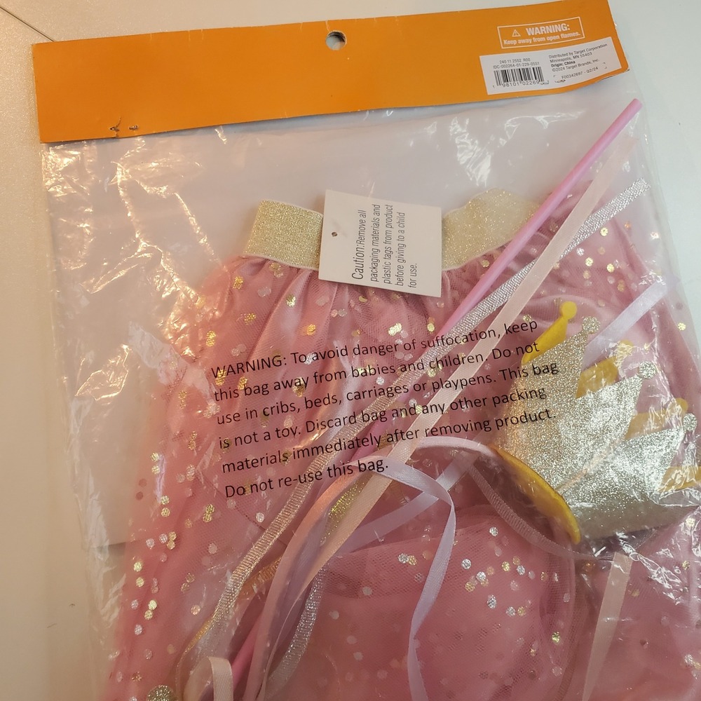 Princess Costume Set Pink Gold Tutu Skirt Crown Headband Star Wand Kids - Picture 8 of 9